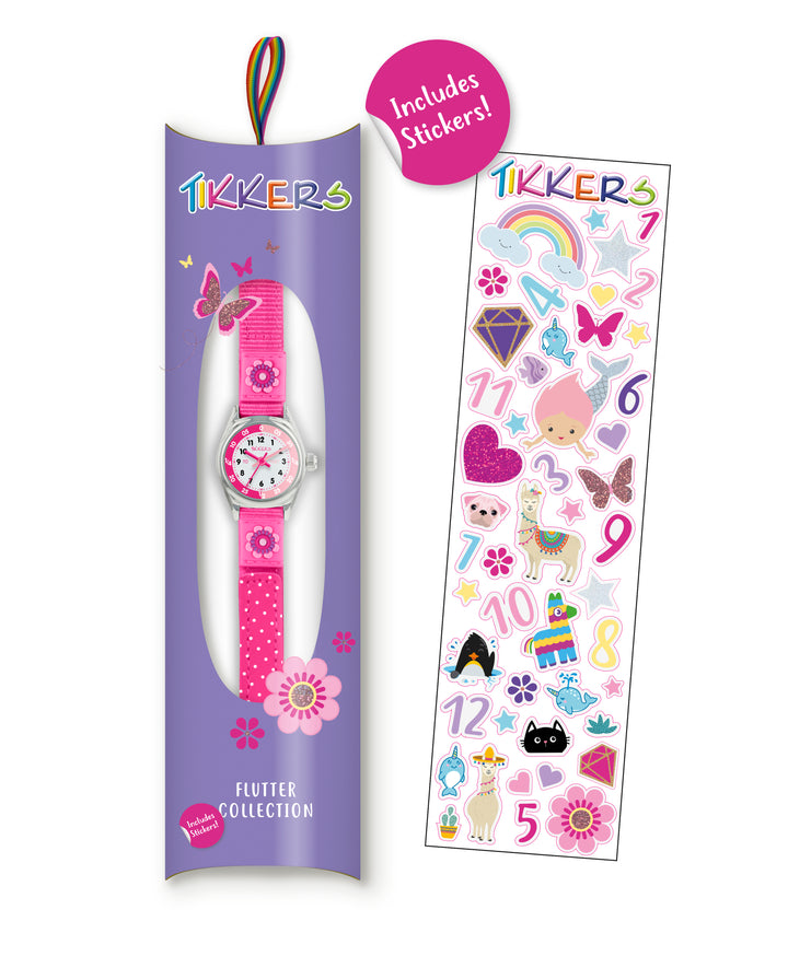 Tikkers Time Teacher Pink Flower Canvas Strap Watch