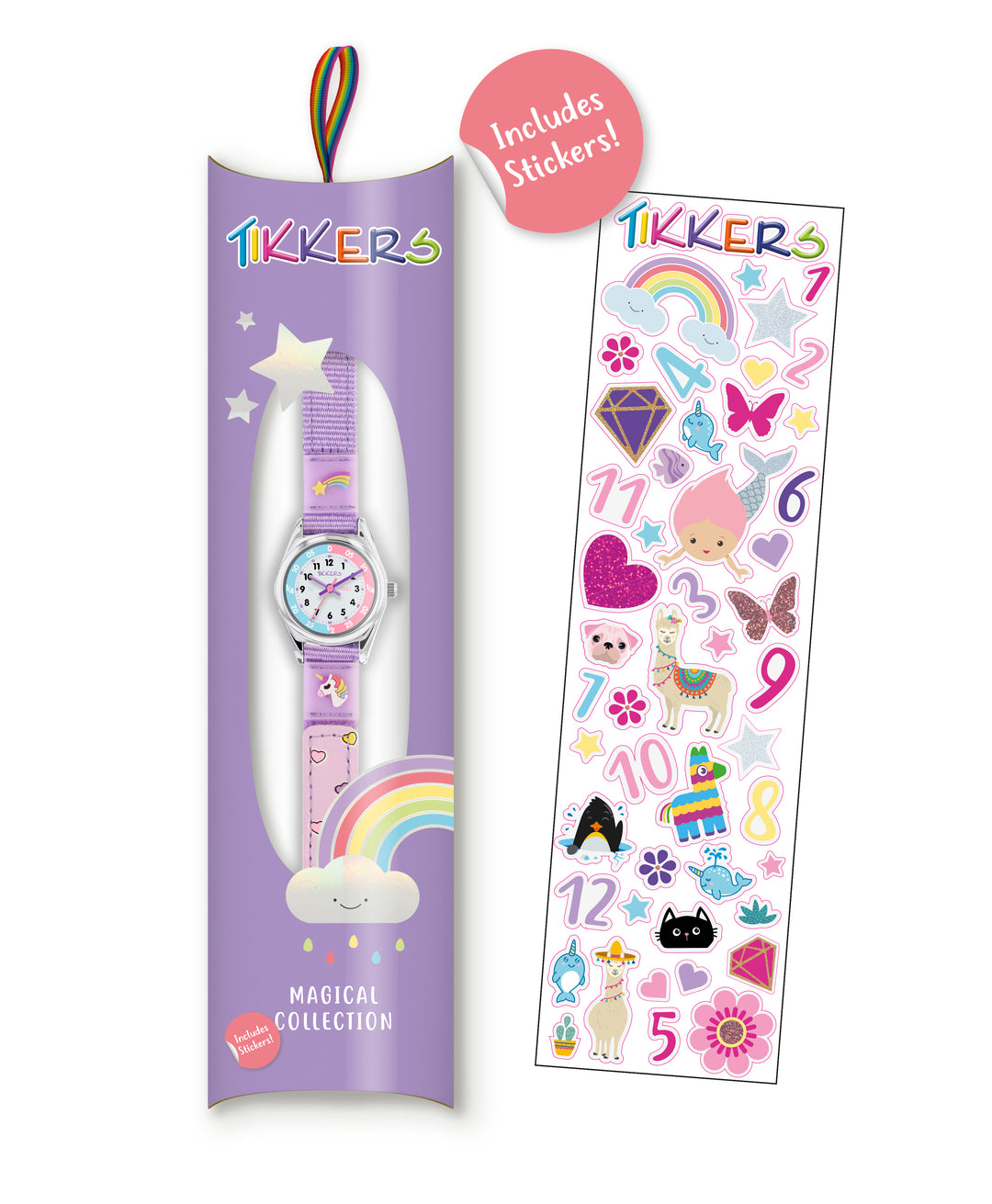 Tikkers Time Teacher Purple Unicorn Canvas Strap Watch