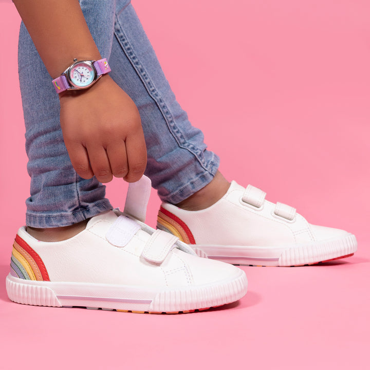 Tikkers Time Teacher Purple Unicorn Canvas Strap Watch