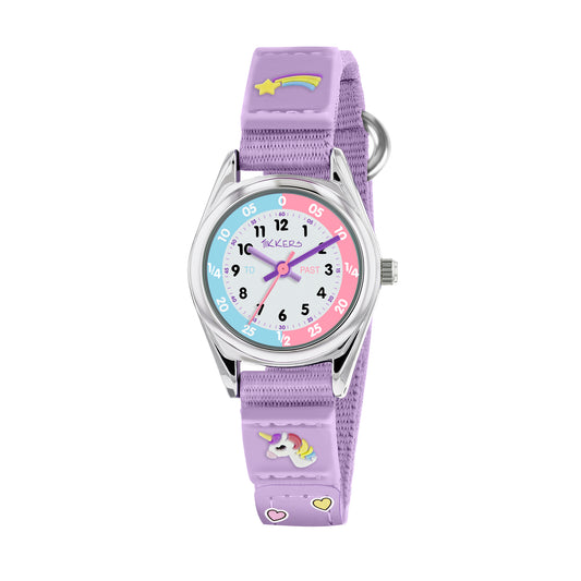 Tikkers Time Teacher Purple Unicorn Canvas Strap Watch