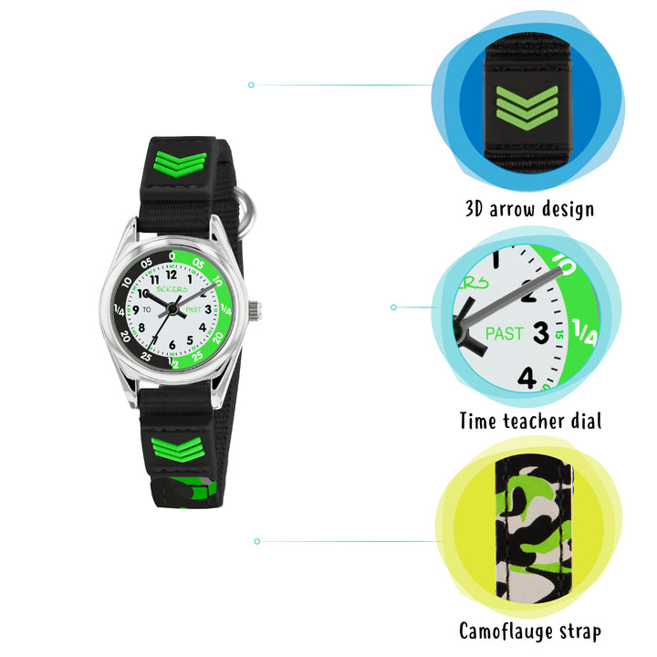 Tikkers Time Teacher Black Canvas Strap Watch