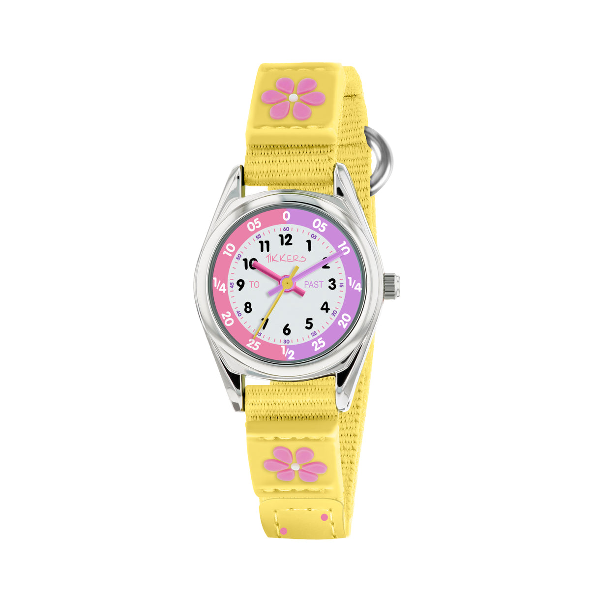 Tikkers Time Teacher Yellow Flower Canvas Strap Watch