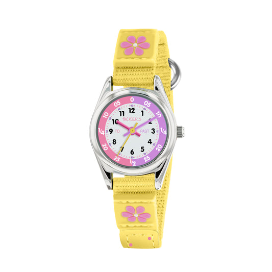 Tikkers Time Teacher Yellow Flower Canvas Strap Watch