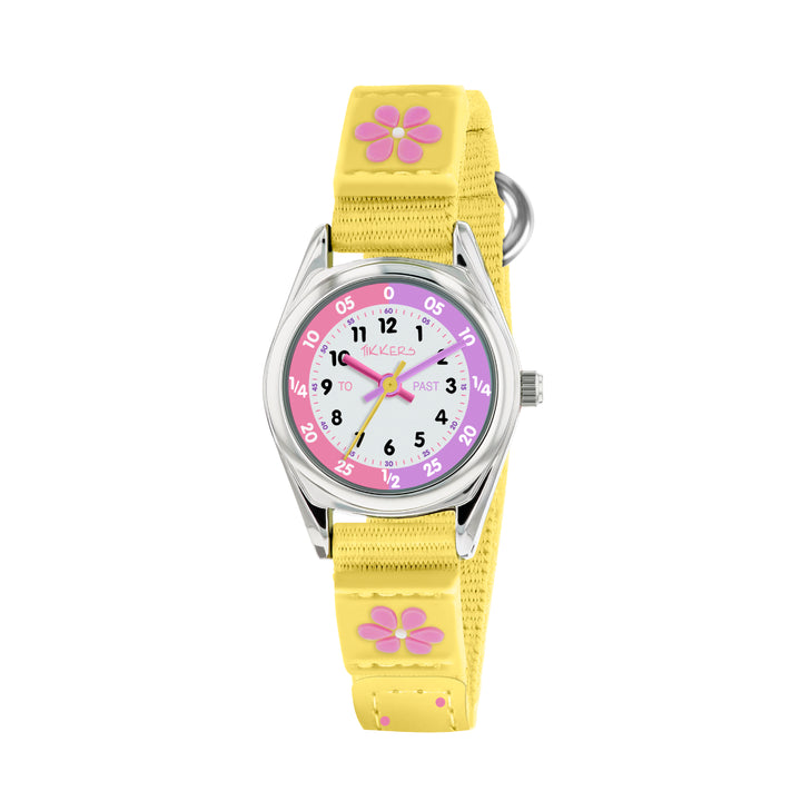 Tikkers Time Teacher Yellow Flower Canvas Strap Watch