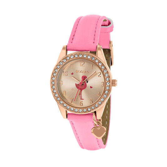 Tikkers Flamingo Pink Heart Charm Watch